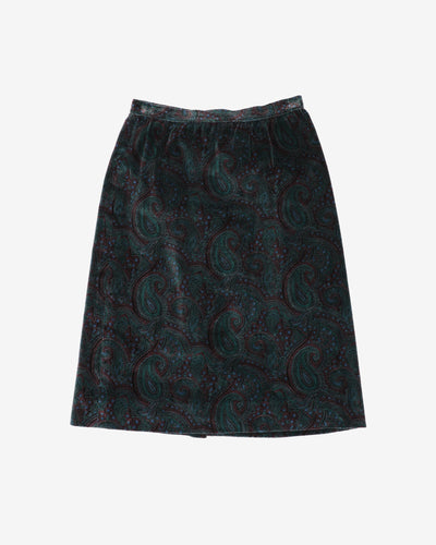 1980s 2 Piece Skirt And Jacket Paisley Velvet Set - S