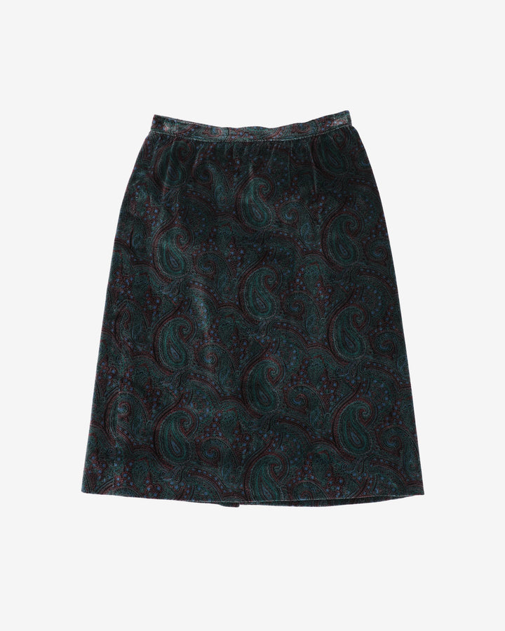 1980s 2 Piece Skirt And Jacket Paisley Velvet Set - S