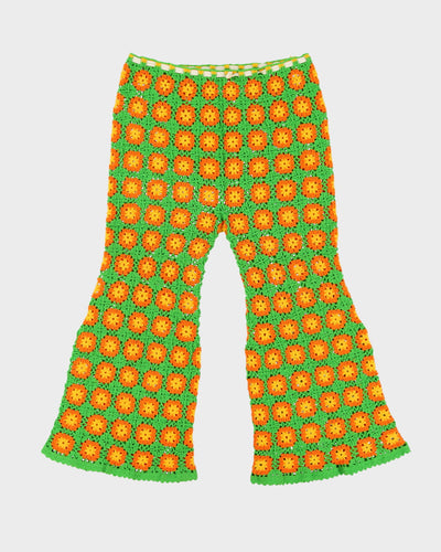 1970s Hand Crocheted Flared Trouser 2 Piece Set - S