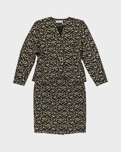 1990s Black And Gold 2 Piece Jacket And Skirt Set - S