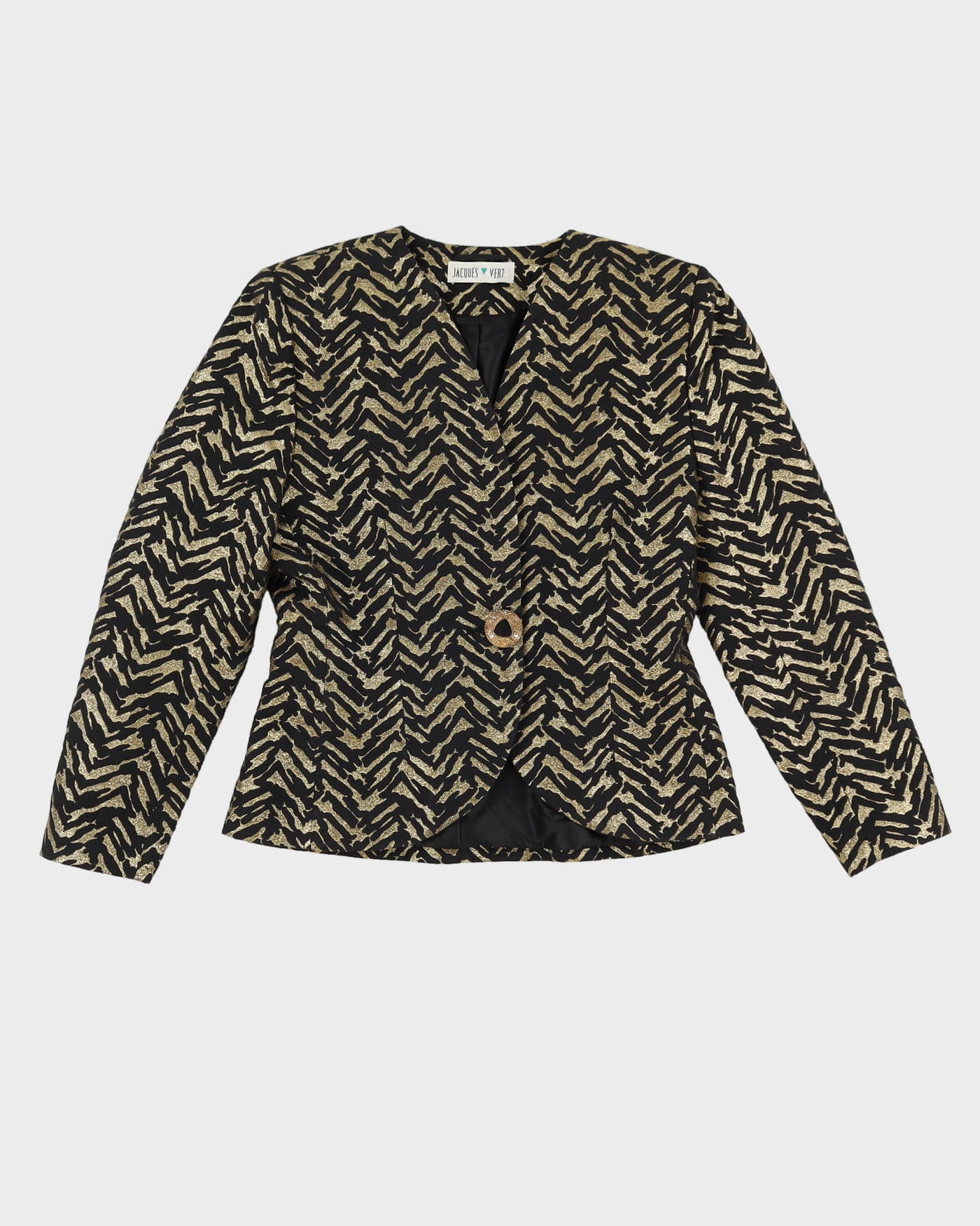 1990s Black And Gold 2 Piece Jacket And Skirt Set - S