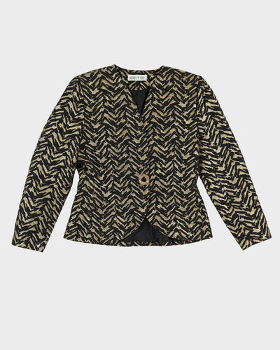 1990s Black And Gold 2 Piece Jacket And Skirt Set - S