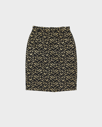 1990s Black And Gold 2 Piece Jacket And Skirt Set - S