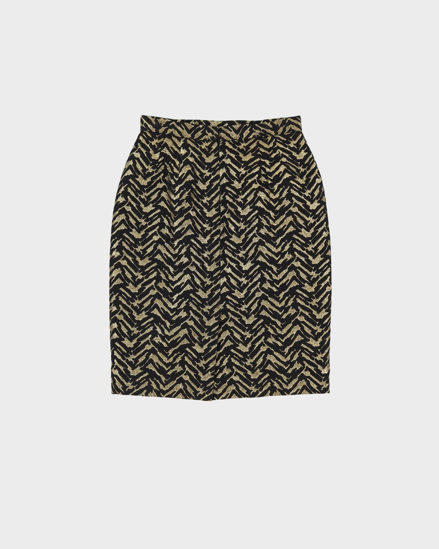 1990s Black And Gold 2 Piece Jacket And Skirt Set - S