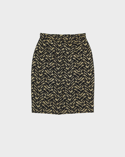 1990s Black And Gold 2 Piece Jacket And Skirt Set - S