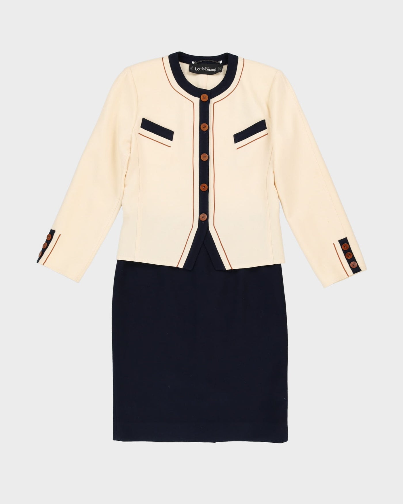 1980s Louis Feraud Cream 2 Piece Jacket And Skirt Set - S