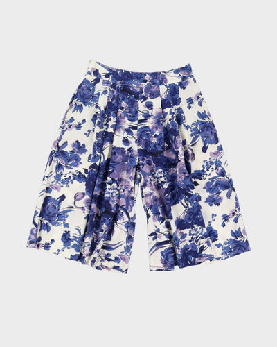 Vintage Blue Floral Patterned 2 Piece Shorts And Jacket Set - M