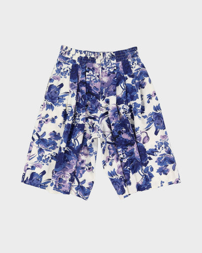 Vintage Blue Floral Patterned 2 Piece Shorts And Jacket Set - M