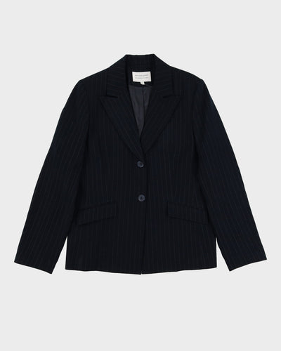 Navy Blue Pinstriped 2 Piece Jacket And Trouser Suit - S