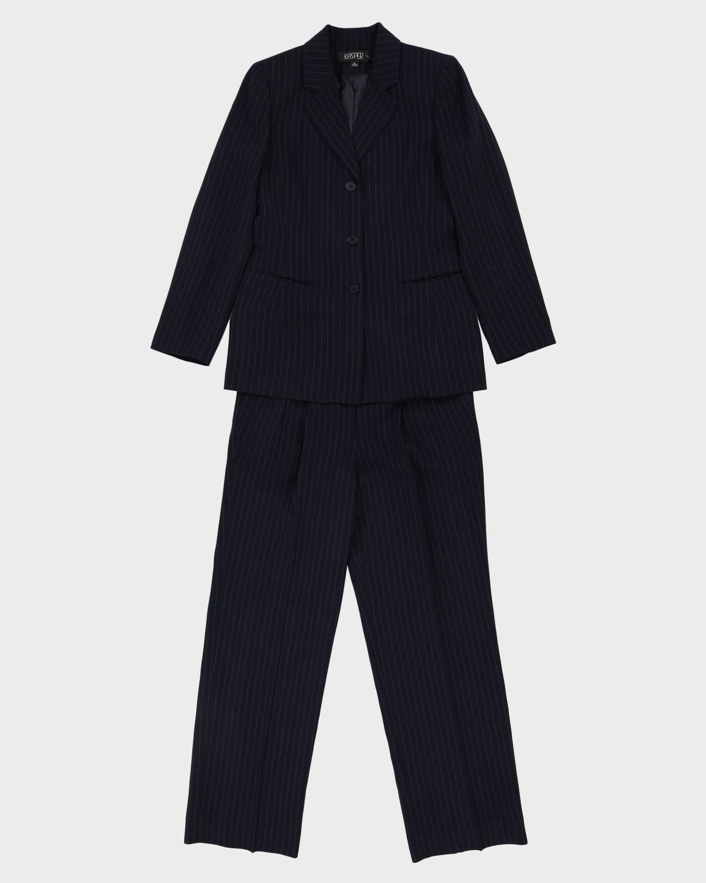 Navy Blue Pinstriped 3 Piece Suit - S