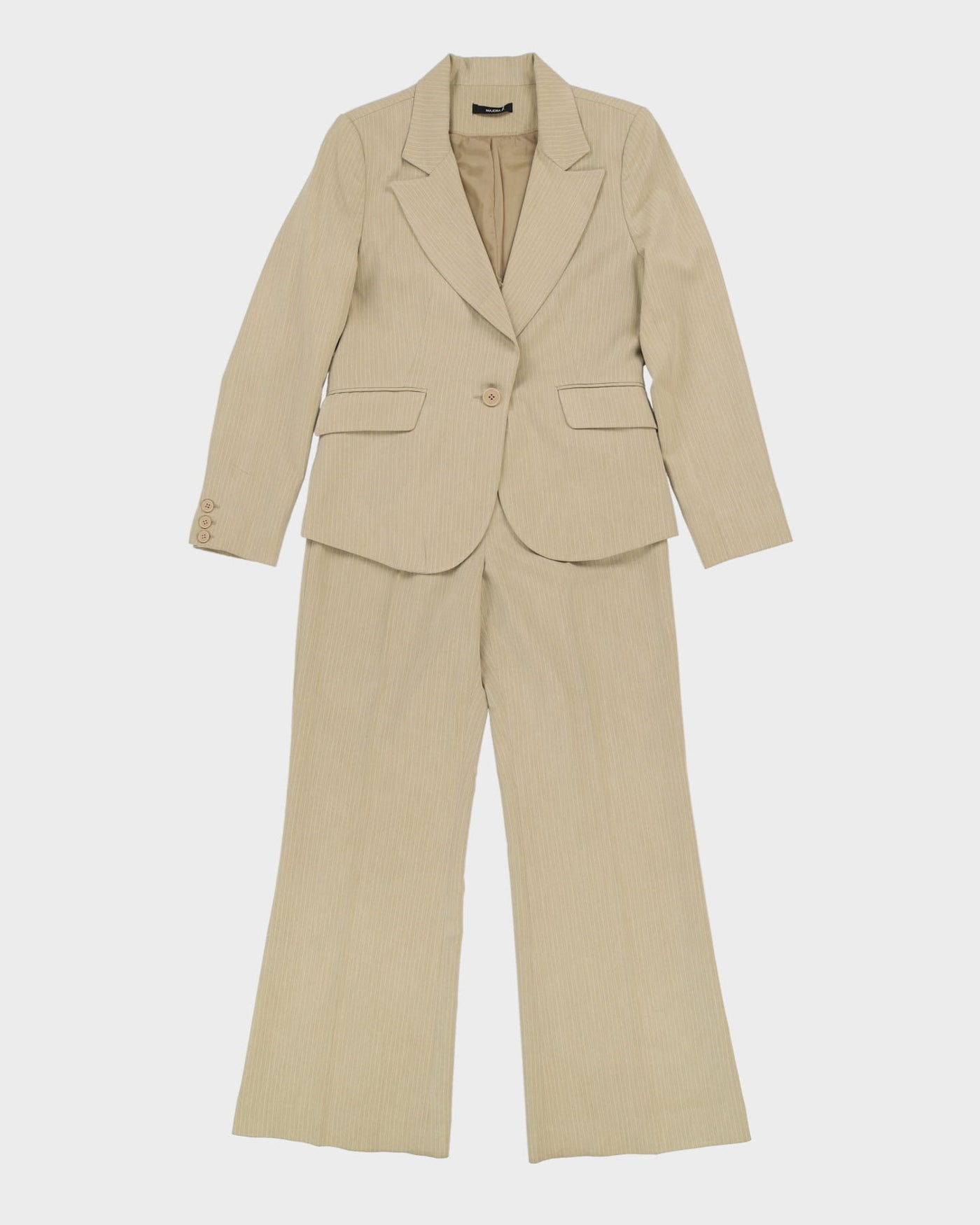 Beige Pinstriped Two Piece Suit - S