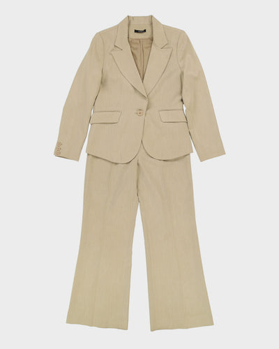 Beige Pinstriped Two Piece Suit - S