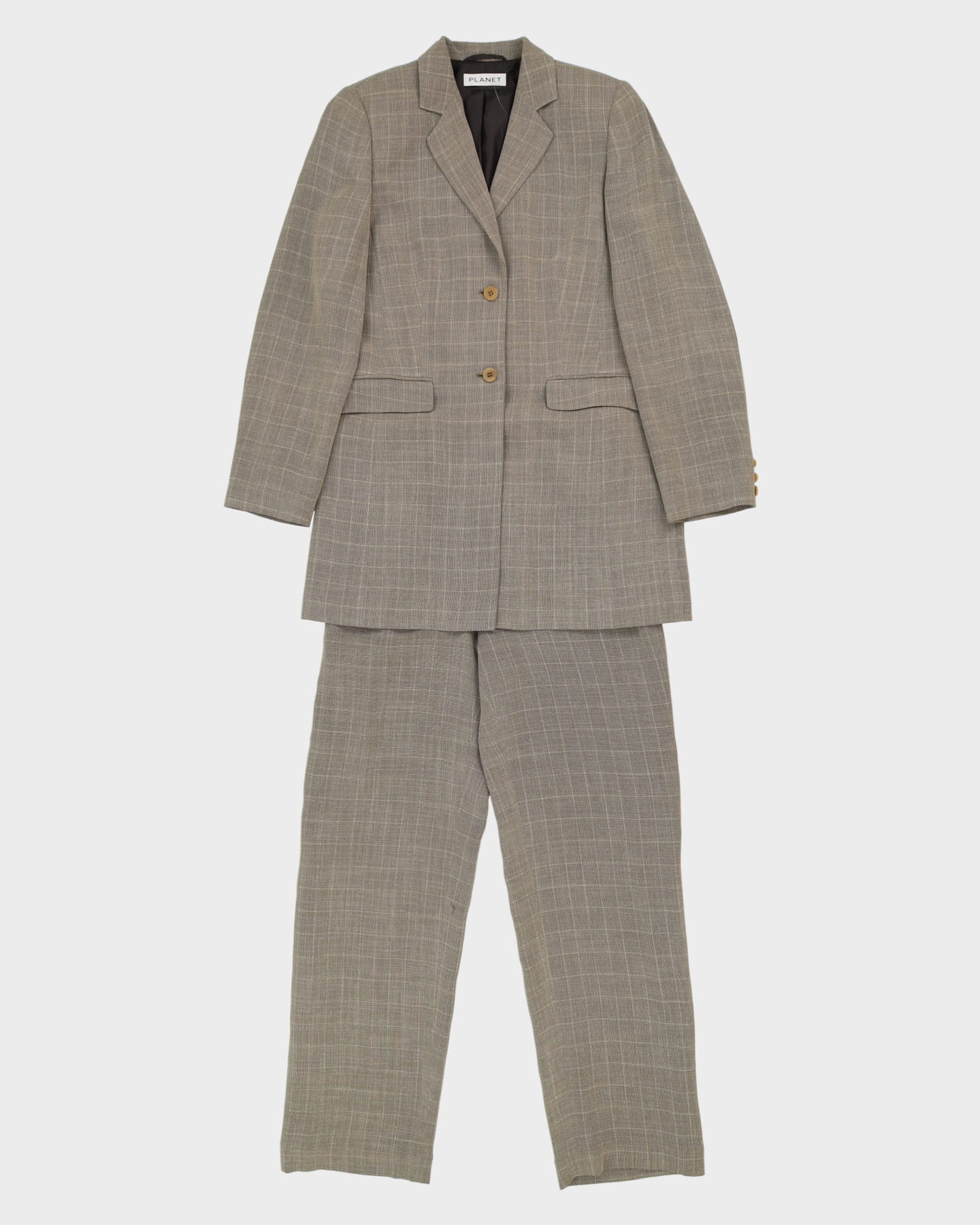 Beige Checked Two Piece Suit - S