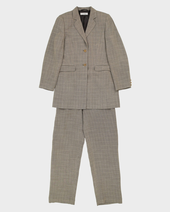 Beige Checked Two Piece Suit - S