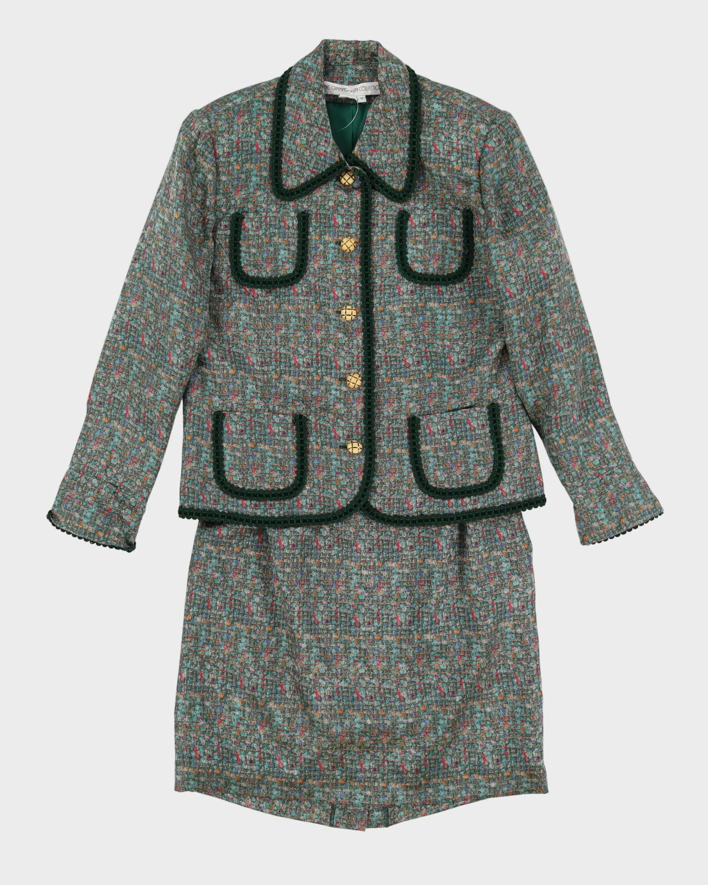 00s Green Silk Jacket And Skirt Suit - M