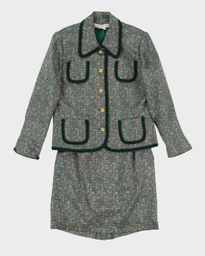 00s Green Silk Jacket And Skirt Suit - M