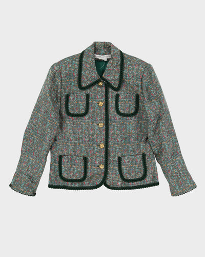 00s Green Silk Jacket And Skirt Suit - M