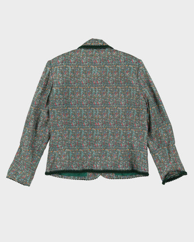 00s Green Silk Jacket And Skirt Suit - M