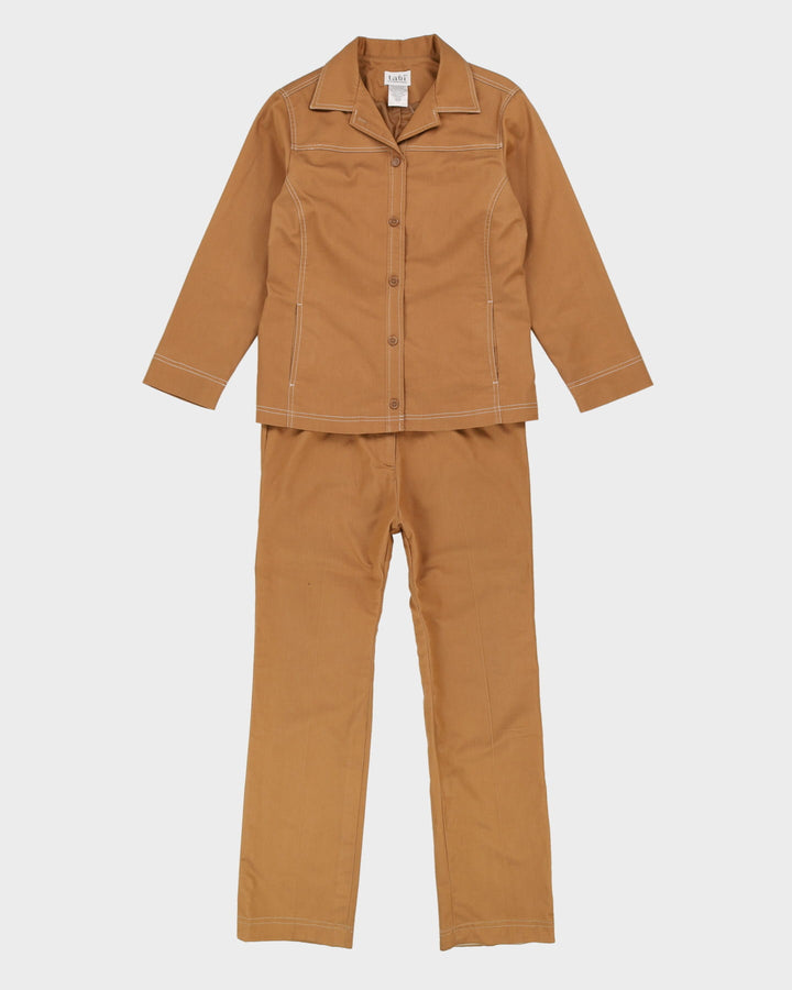 Retro 70s Style Beige Contrast Stitch Suit - CH38 W32