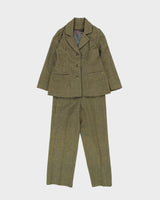 Vintage Green Herringbone 2 Piece Suit - S / M