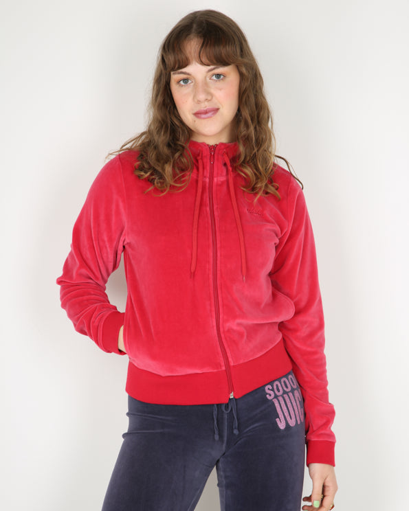Adidas strawberry red velour track hoodie - M