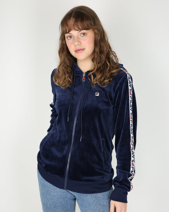 Fila blue logo velour track hoodie - M