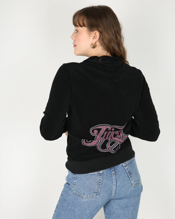 Juicy couture black backprint pink velour track sweatshirt - M