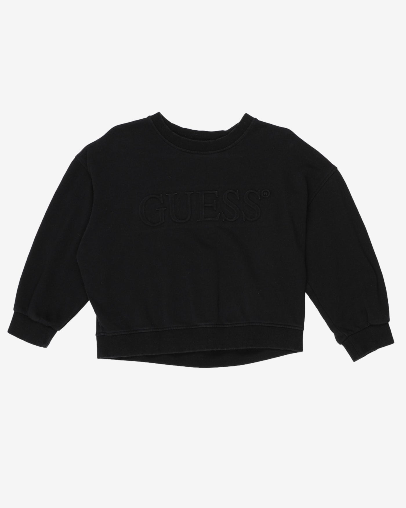 Guess Cropped Fit Black Puff Textured Crewneck / Sweatshirt - L