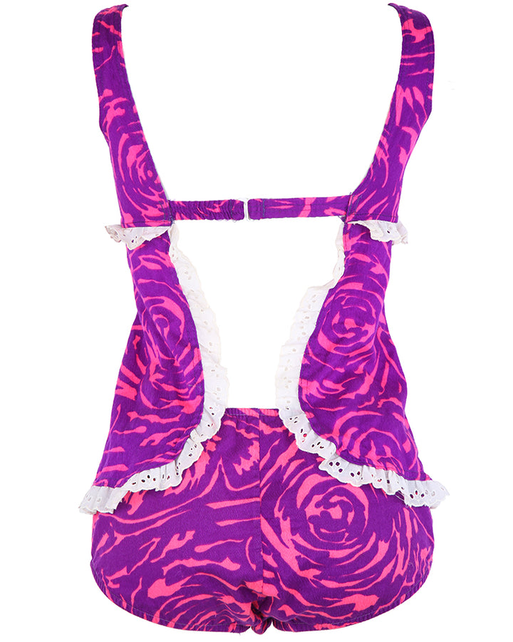 Vintage 60s Hawaiian Barkcloth Psychedelic Two Piece Swimming Costume - M