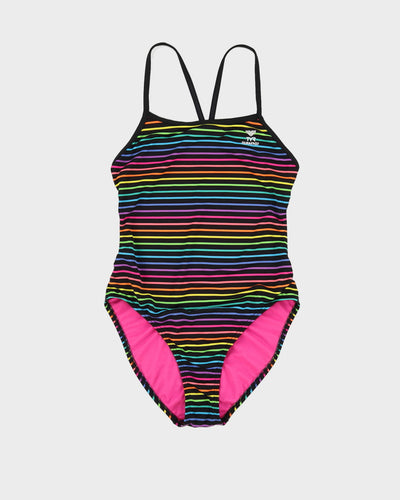 Y2K Purple And Pink Stripy Swimsuit - S / M