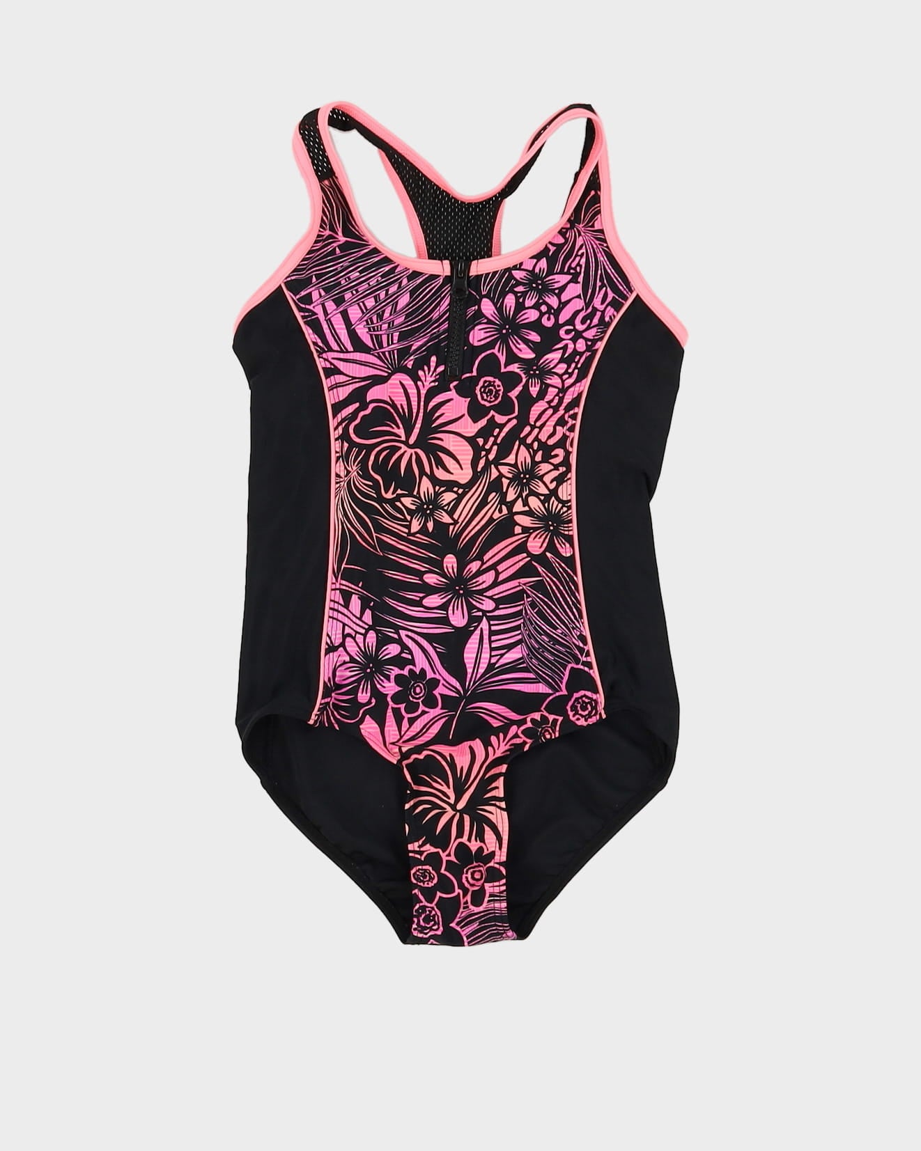 00s Y2K Black And Pink Patterned Swimsuit - XS