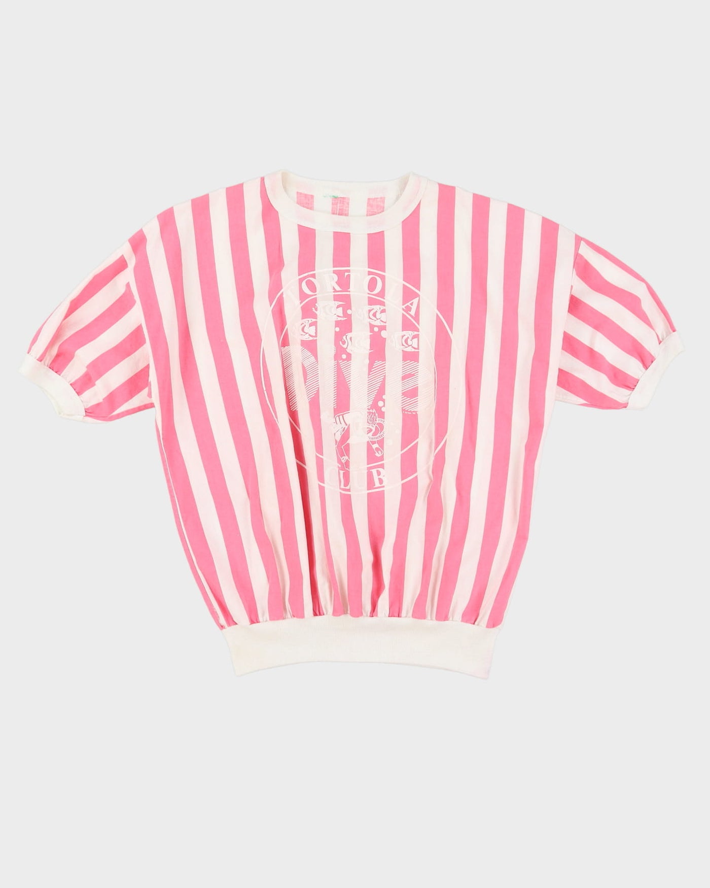 1990s Pink Candy Striped T-Shirt - L