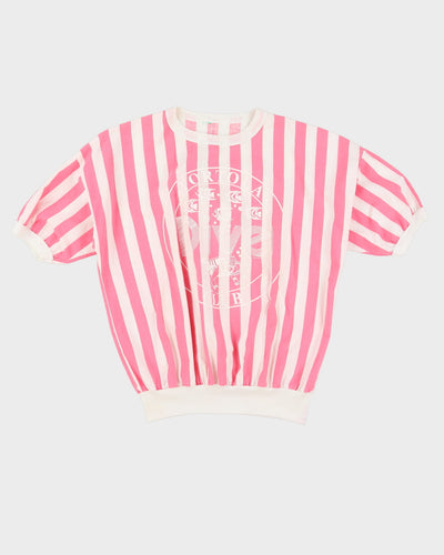 1990s Pink Candy Striped T-Shirt - L