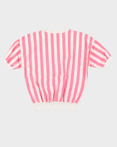 1990s Pink Candy Striped T-Shirt - L