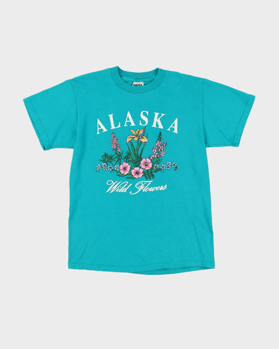 1990s Green Alaska Floral T-Shirt - S