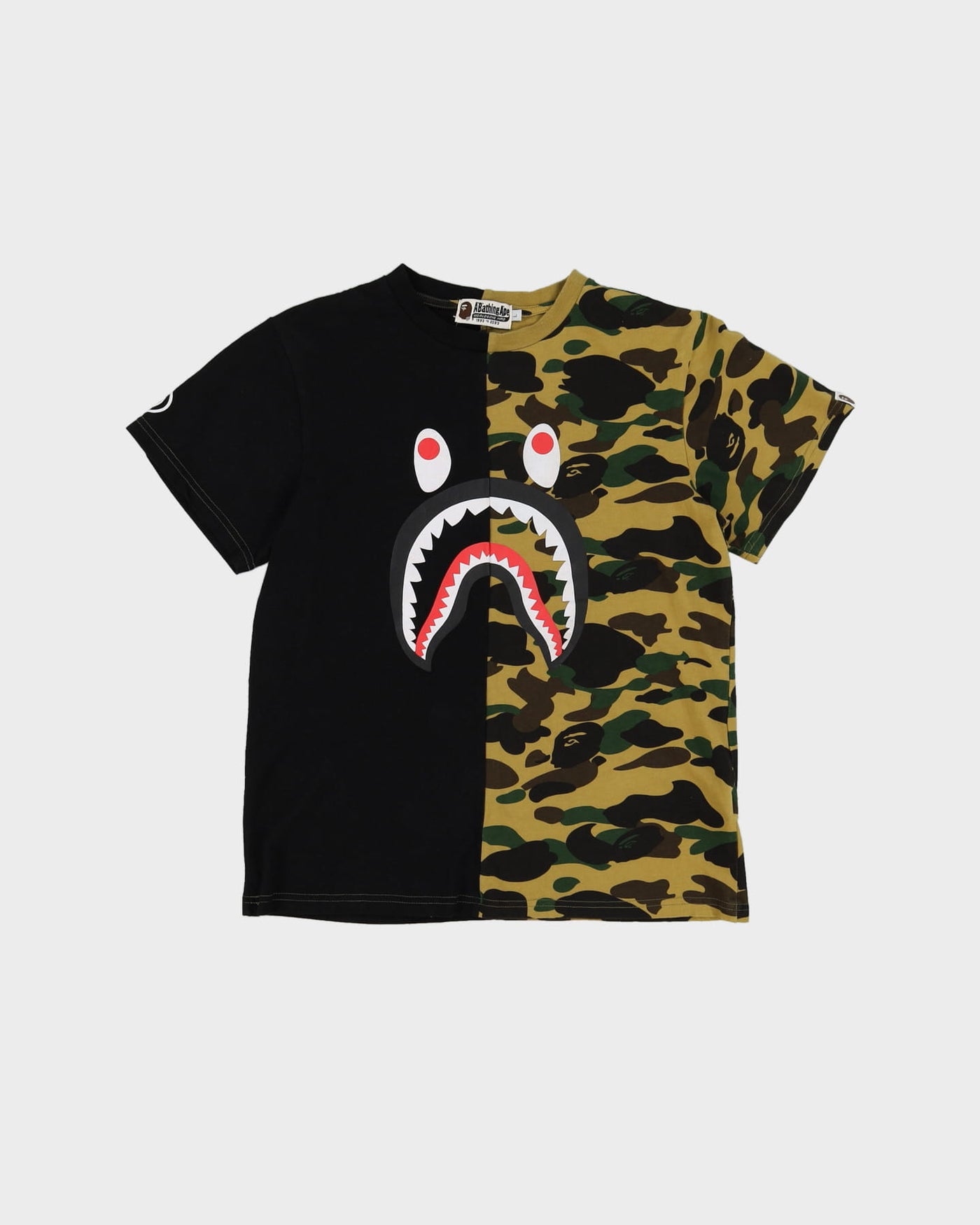 BAPE A Bathing Ape 50/50 Black / Camo Shark T-Shirt - L