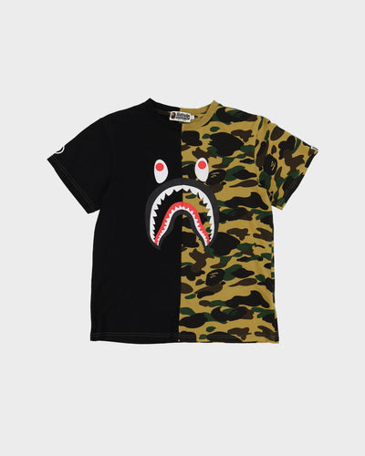 BAPE A Bathing Ape 50/50 Black / Camo Shark T-Shirt - L