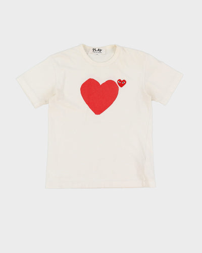 Comme De Garcons Play White Double Heart T-Shirt - M
