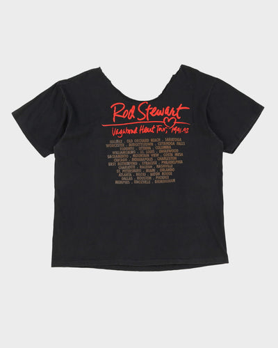 Vintage 1991 Rod Stewart Vagabond Heart Collarless / Off The Shoulder Black Graphic Band T-Shirt - XL / XXL