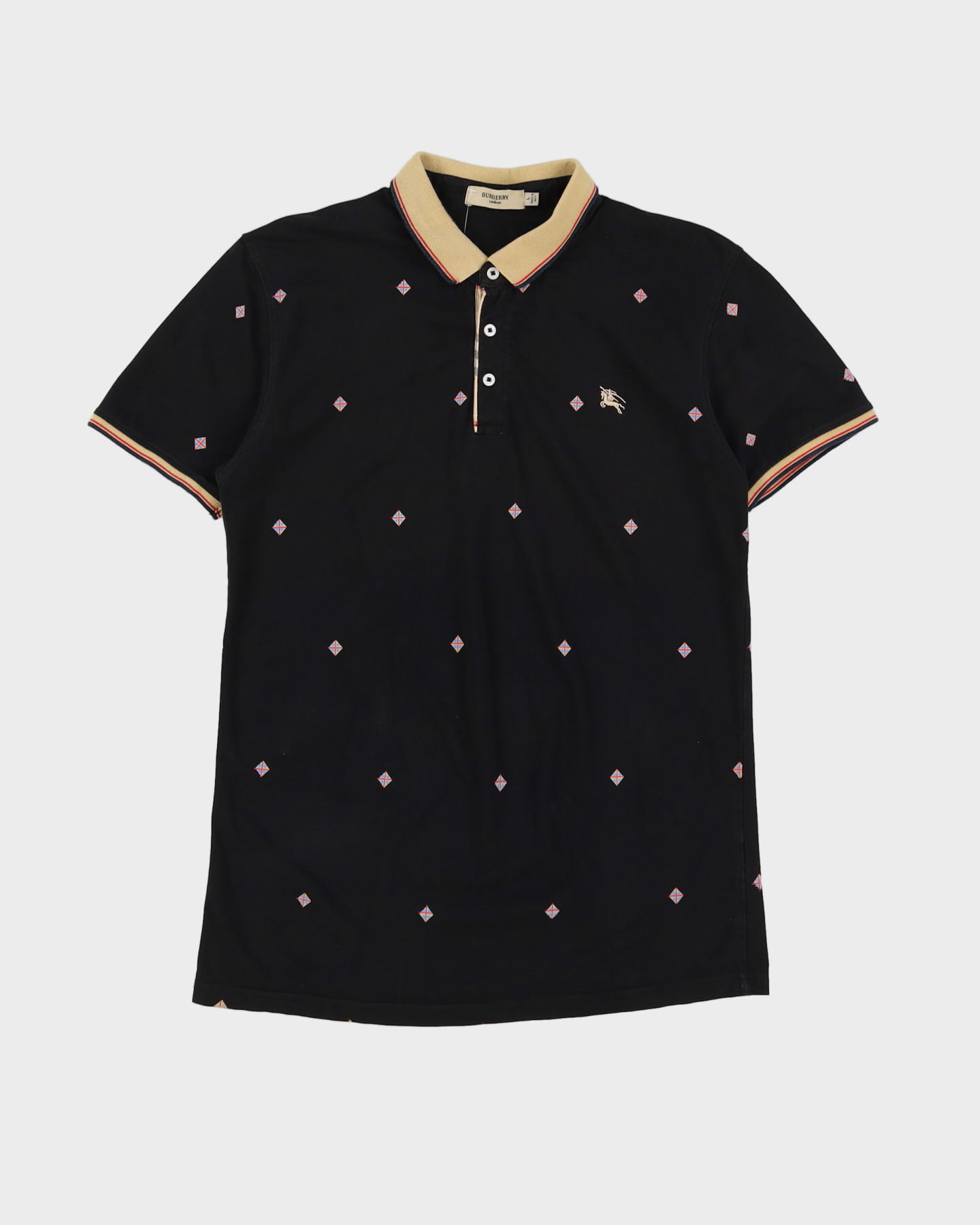 Burberry All Over Pattern Black Polo Shirt - S