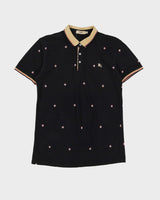 Burberry All Over Pattern Black Polo Shirt - S