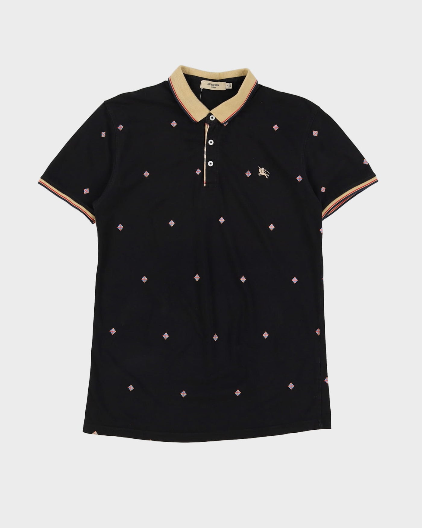 Burberry All Over Pattern Black Polo Shirt - S