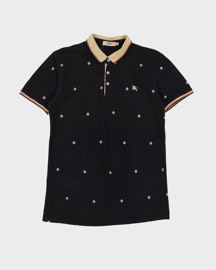 Burberry All Over Pattern Black Polo Shirt - S