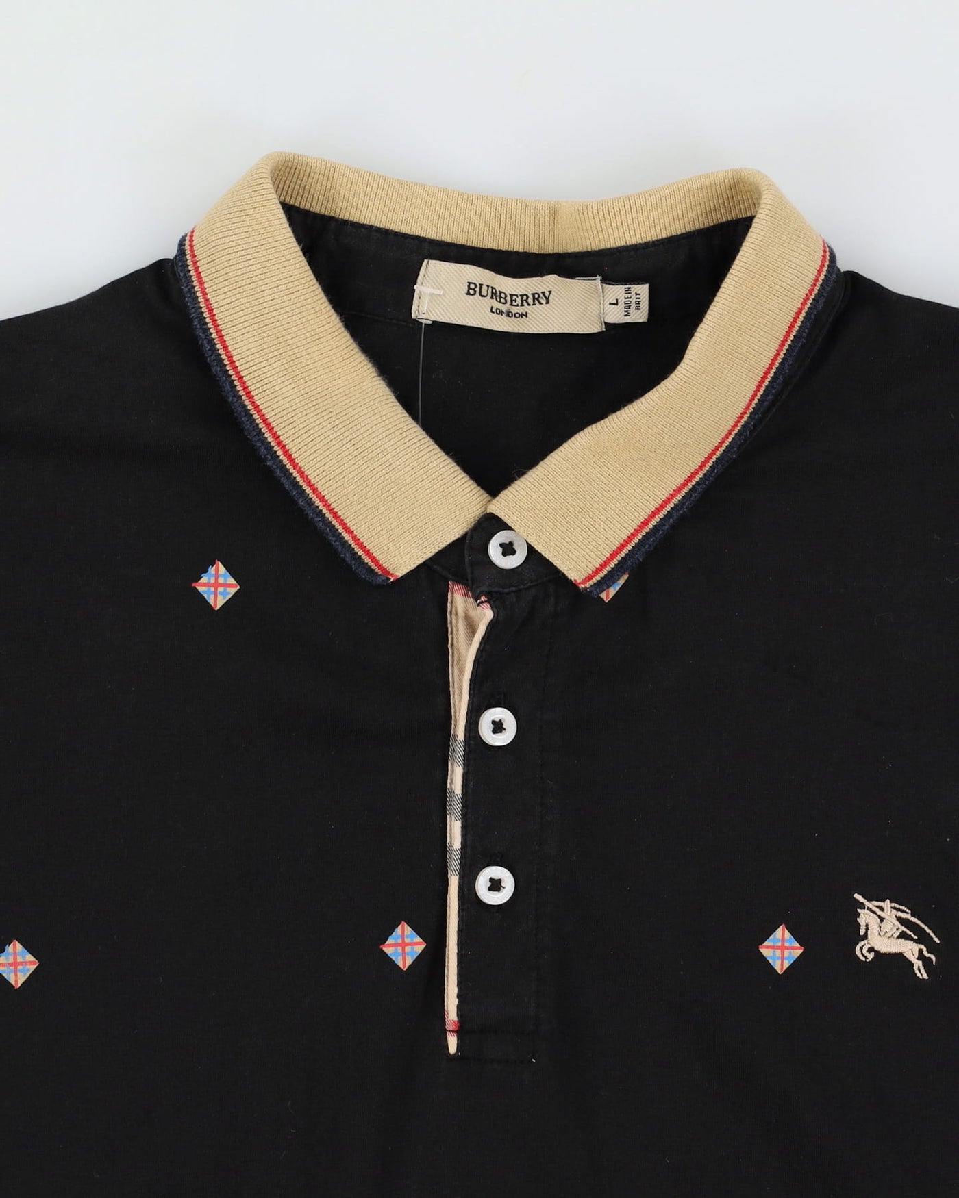 Burberry All Over Pattern Black Polo Shirt - S