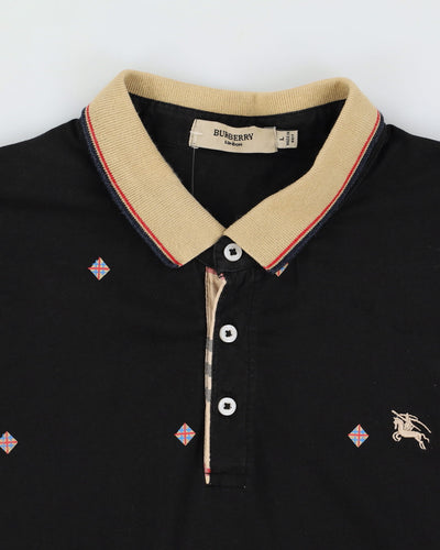 Burberry All Over Pattern Black Polo Shirt - S