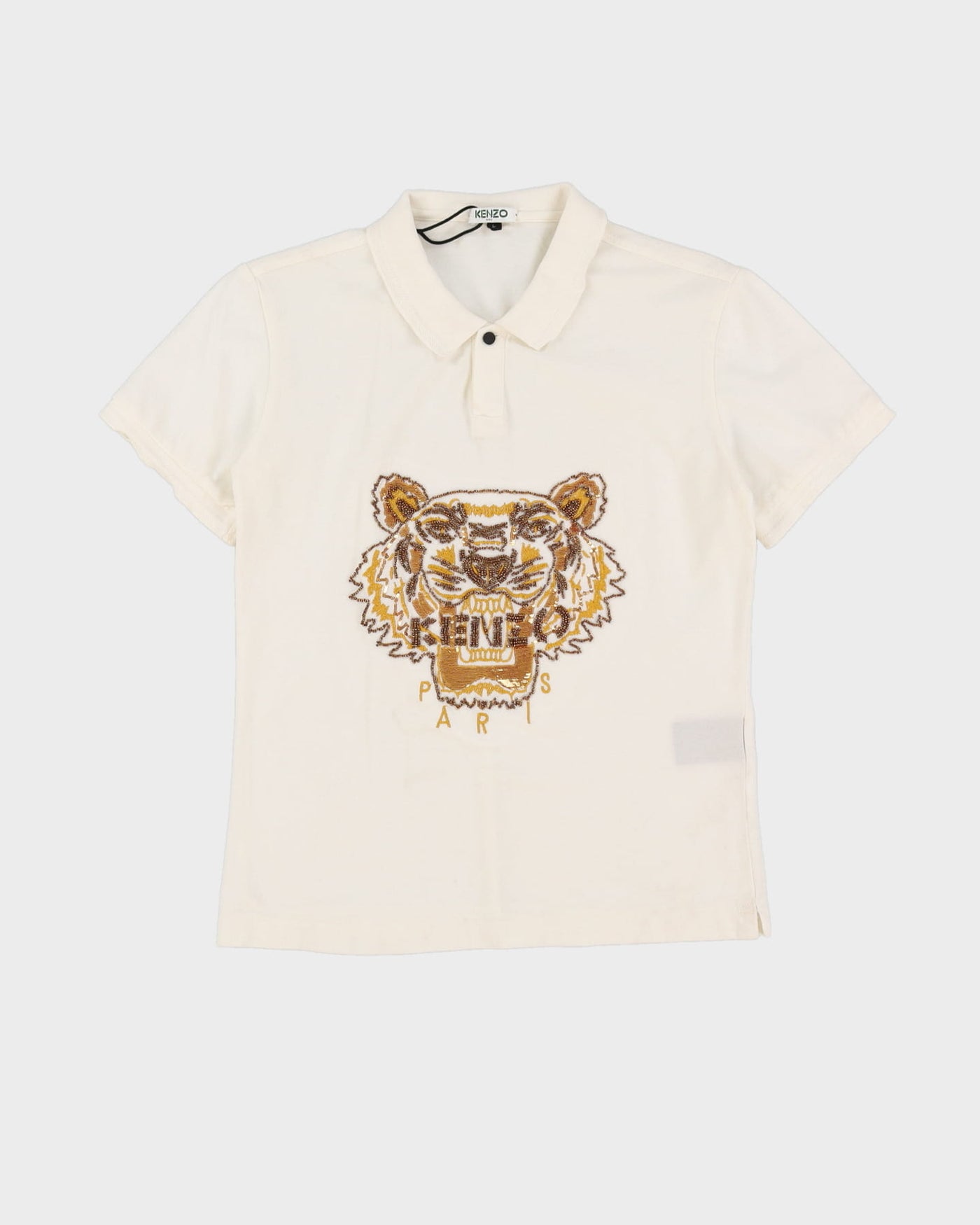 Kenzo Lion Logo White Polo Shirt - L