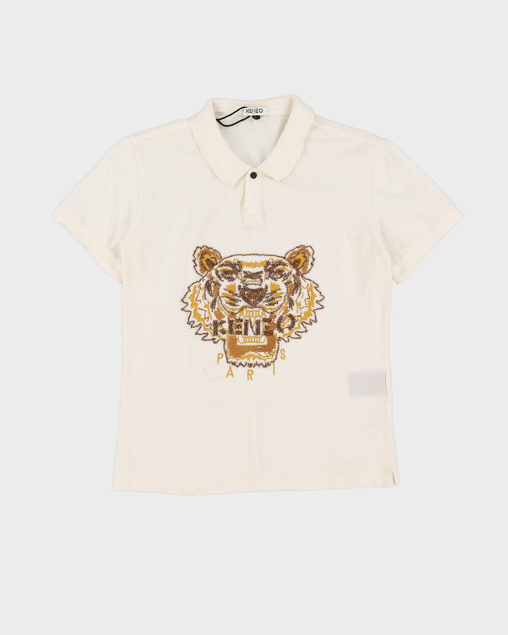 Kenzo Lion Logo White Polo Shirt - L