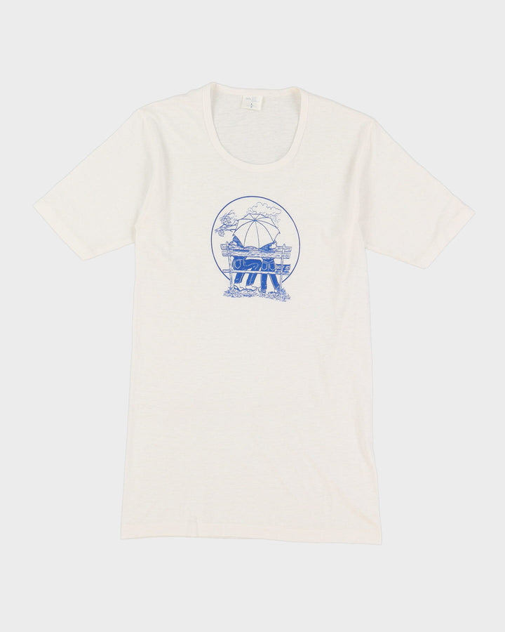 Vintage 70s Wrangler Print White Single Stitch Graphic T-Shirt - S