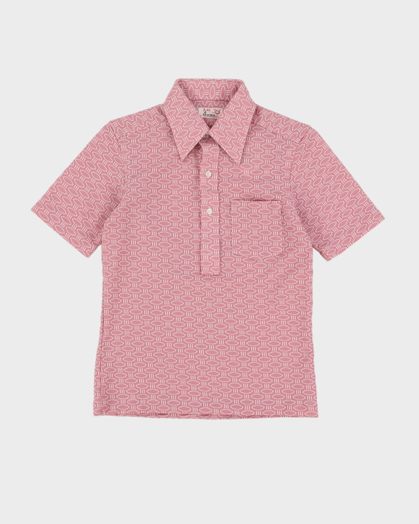 Vintage 80s Swan Pink All Over Patterned Polo Shirt - S