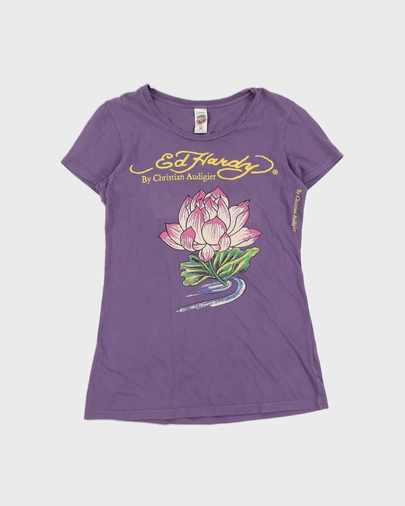 00s Y2K Ed Hardy Purple T-Shirt With Graphic - M